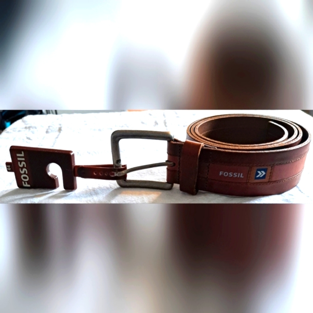 NWT Fossil Unisex Two Tone Neutral Brown Leather Utility Belt Size 44in